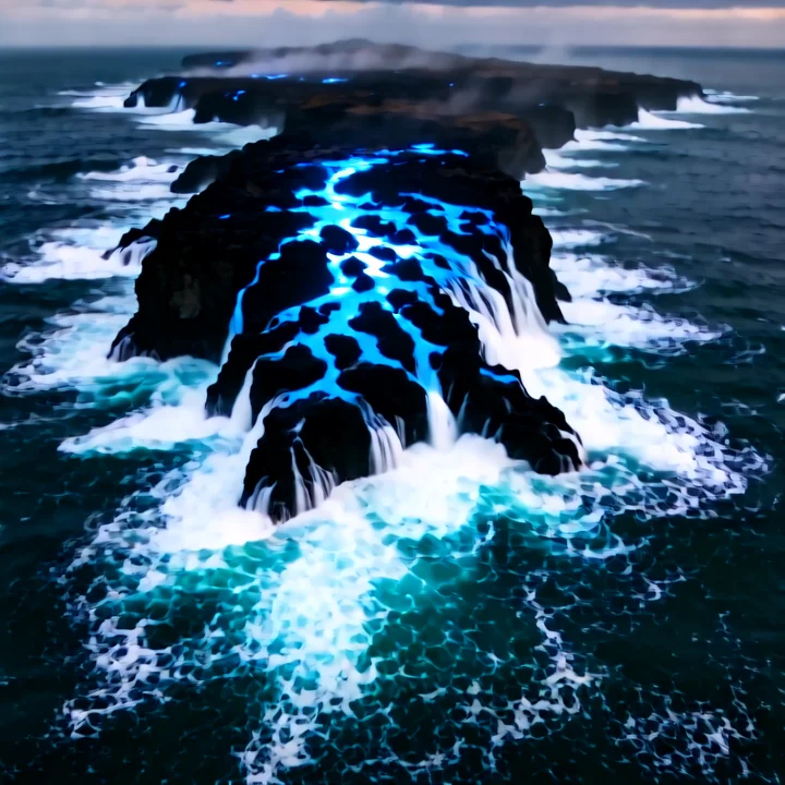 AI generated bioluminescent ocean
